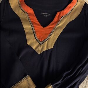 Charter Club Navy Blue Long Sleeve Top w/ Gold & Orange Embroidery - Size S